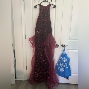 Elegant Burgundy Sequin Gown